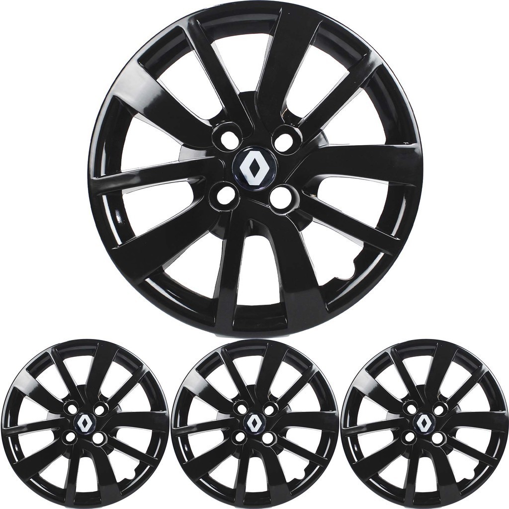 JG 4 Calota Sandero 2014 2015 2016 2017 2018 2019 2020 Aro 15 Black Piano com Emblema