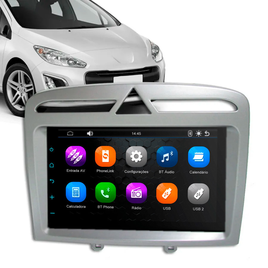 Kit Multimídia 7 Polegadas MP5/BT 2Din + Moldura Prata 308 408 2012 a 2016 - AP690