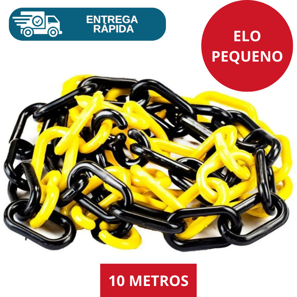 Kit 10 Metros Corrente Plástica Zebrada Amarelo Preto Elo Pequeno Sinalização Decoração Calha Chuva