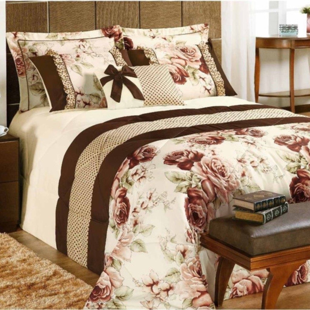 Kit Cobre Leito Vitória Casal Queen E King 7 Peças Colcha Promoção Vitoria