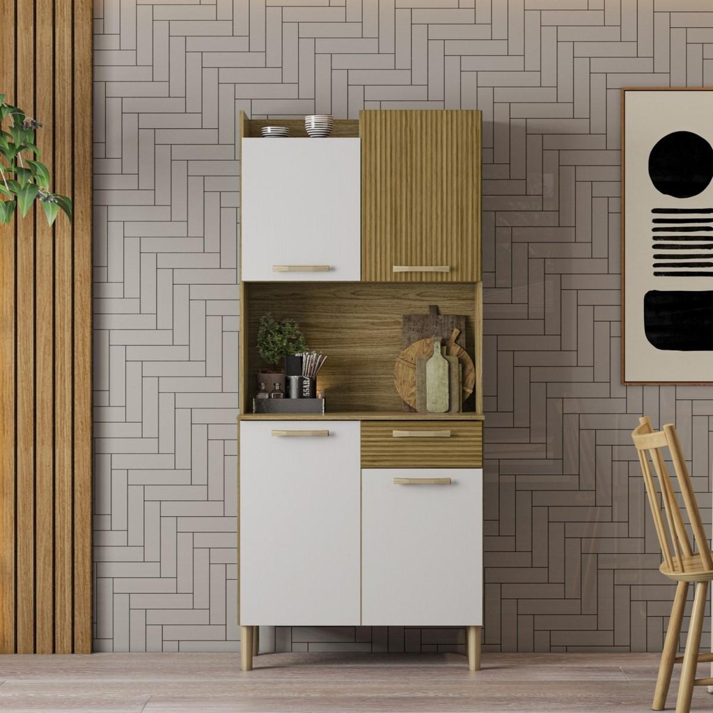 Armário De Cozinha 4 Portas Gen Detalhe Ripado Freijo/Supremo Kits Paraná em Oferta na Shopee