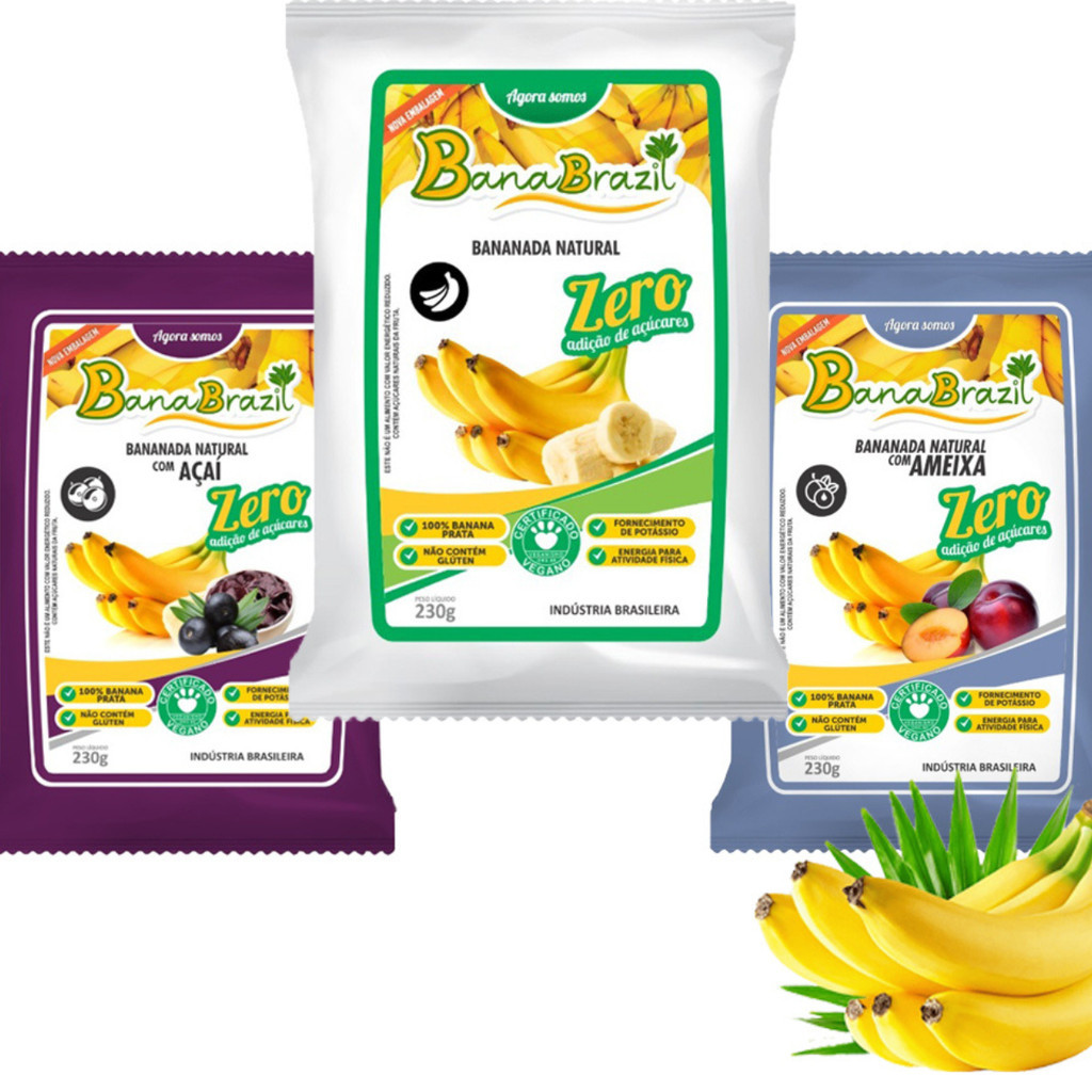 Kit Bananada 03 pacotes Natural - Ameixa e Açaí - Zero açucares
