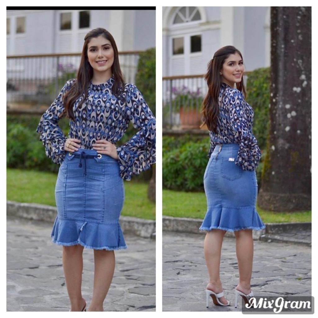 Saia Moda Evangélica Jeans Linda Modelo mais Vendida