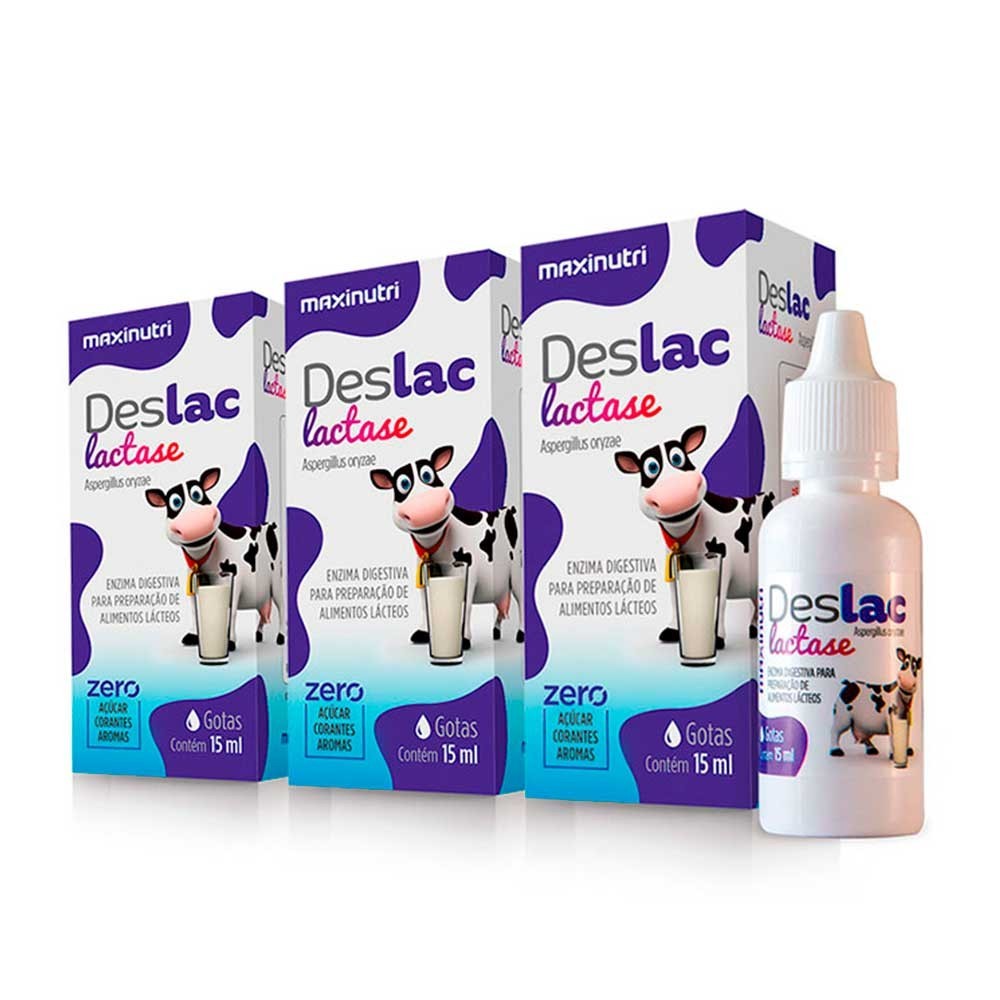 Kit 03 Deslac Enzima Lactase Gotas 15ml Lactose Maxinutri