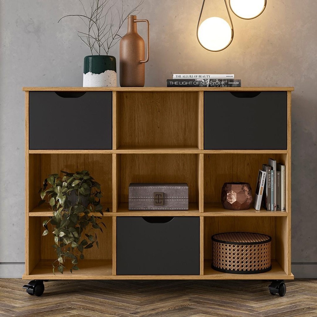 Nicho Organizador 3 Gavetas com Rodízios Freijó/Preto - Qmovi - Home & Living