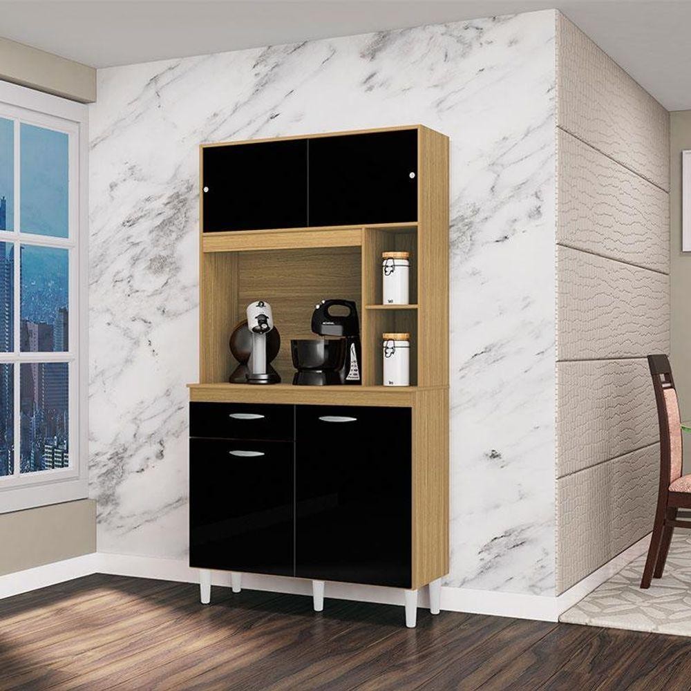 Armário Para Cozinha Kit Duda 90 Cm Damasco Preto - Poquema - Home & Living