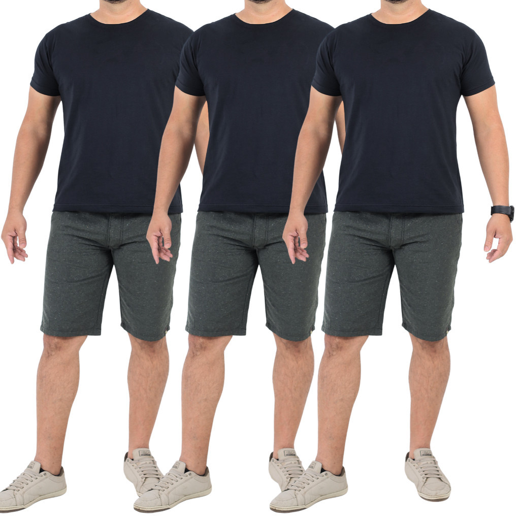 Kit 3 Bermudas Masculina Verde Militar de Brim Sarja Esporte Fino Alfaiataria Social - Menor Preço - Qualidade Padrão Sh