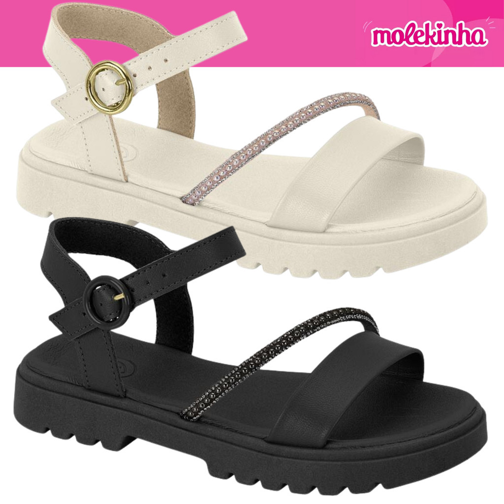 Sandália Feminina Infantil Molekinha Tratorada Tira Strass Brilho Conforto em Oferta na Shopee