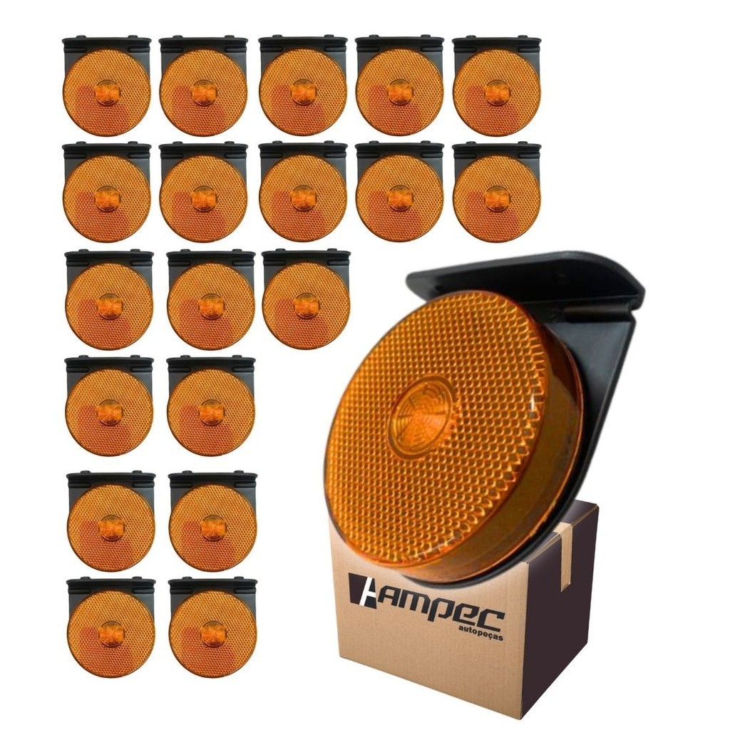 Kit 20 Lanterna Lateral LED Para Carreta Caminhão Trailer Reboque Com Suporte Amarela G 85mm