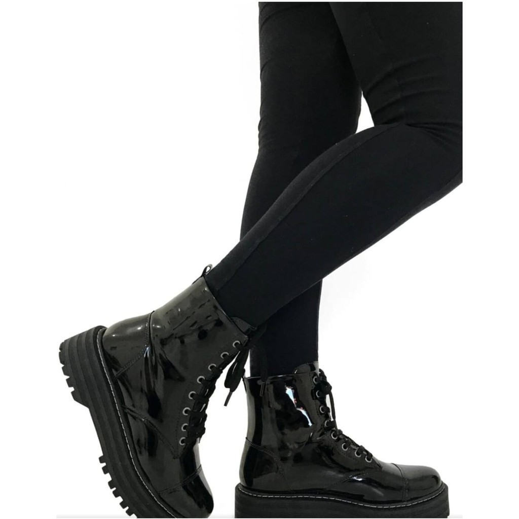 Coturno Feminino Preto Tratorada Tendência Blogueira