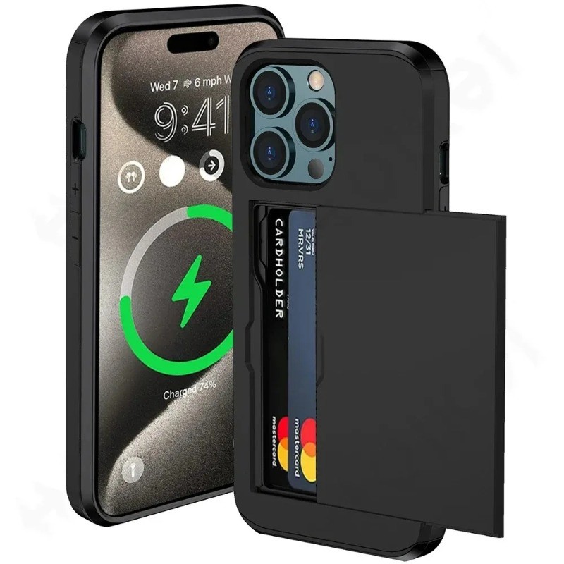 Estojo Para iPhone 17 15 Pro Max 16 15 Plus 14 13 12 11 Porta-Cartões Slim PC Rígido Capas Protetoras Serviço Pesado