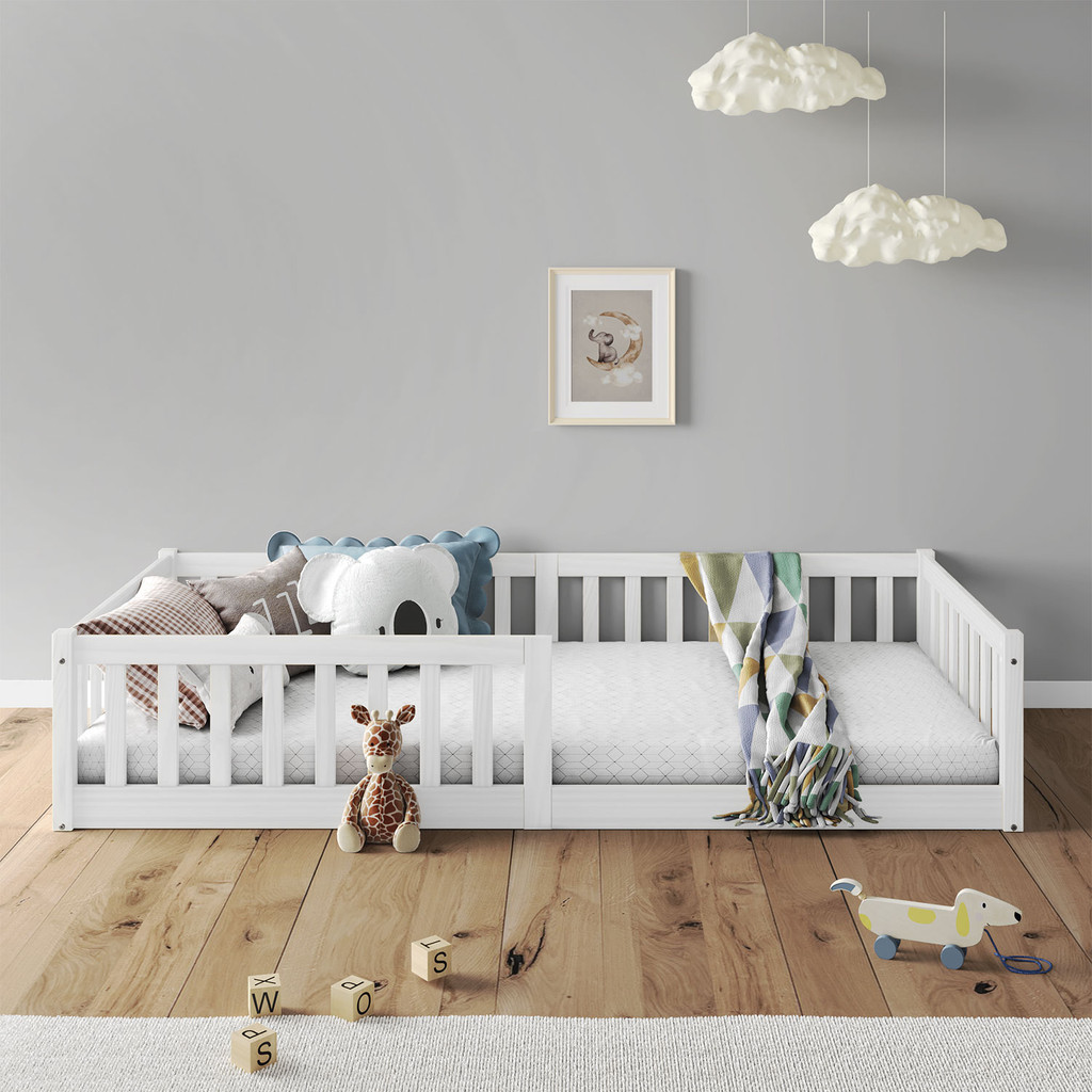 Cama Montessoriana Infantil Branco Grades de Proteção Lateral Gustavo - Home & Living