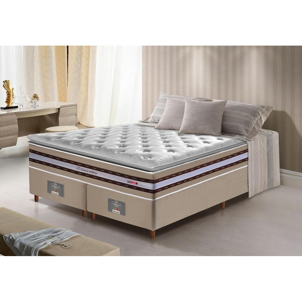 Conjunto Cama Box Queen de Molas Ensacadas D33 com Pillow TOP Cama inBox Select 158x198x71 Bege