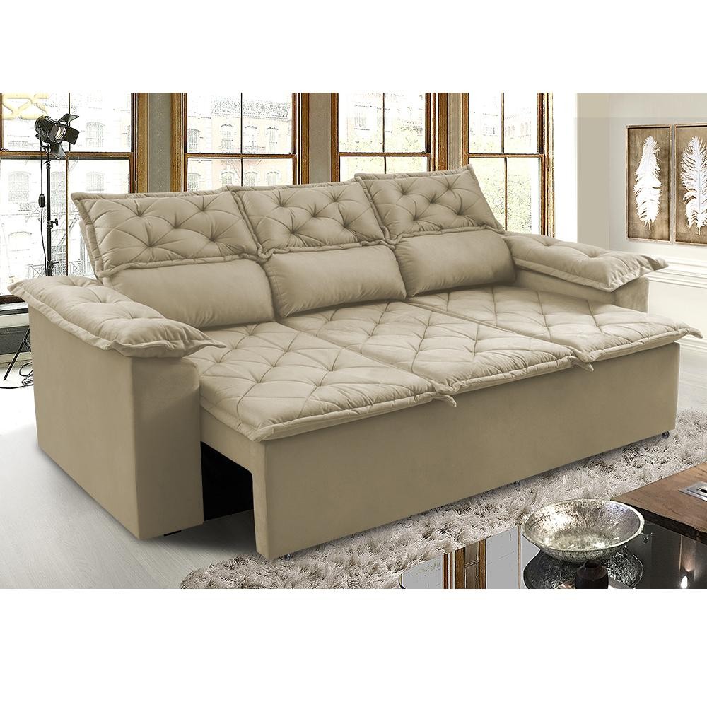 Sofá 3 Lugares Retrátil e Reclinável Cama inBox Compact 2,00m Velusoft Bege em Oferta na Shopee