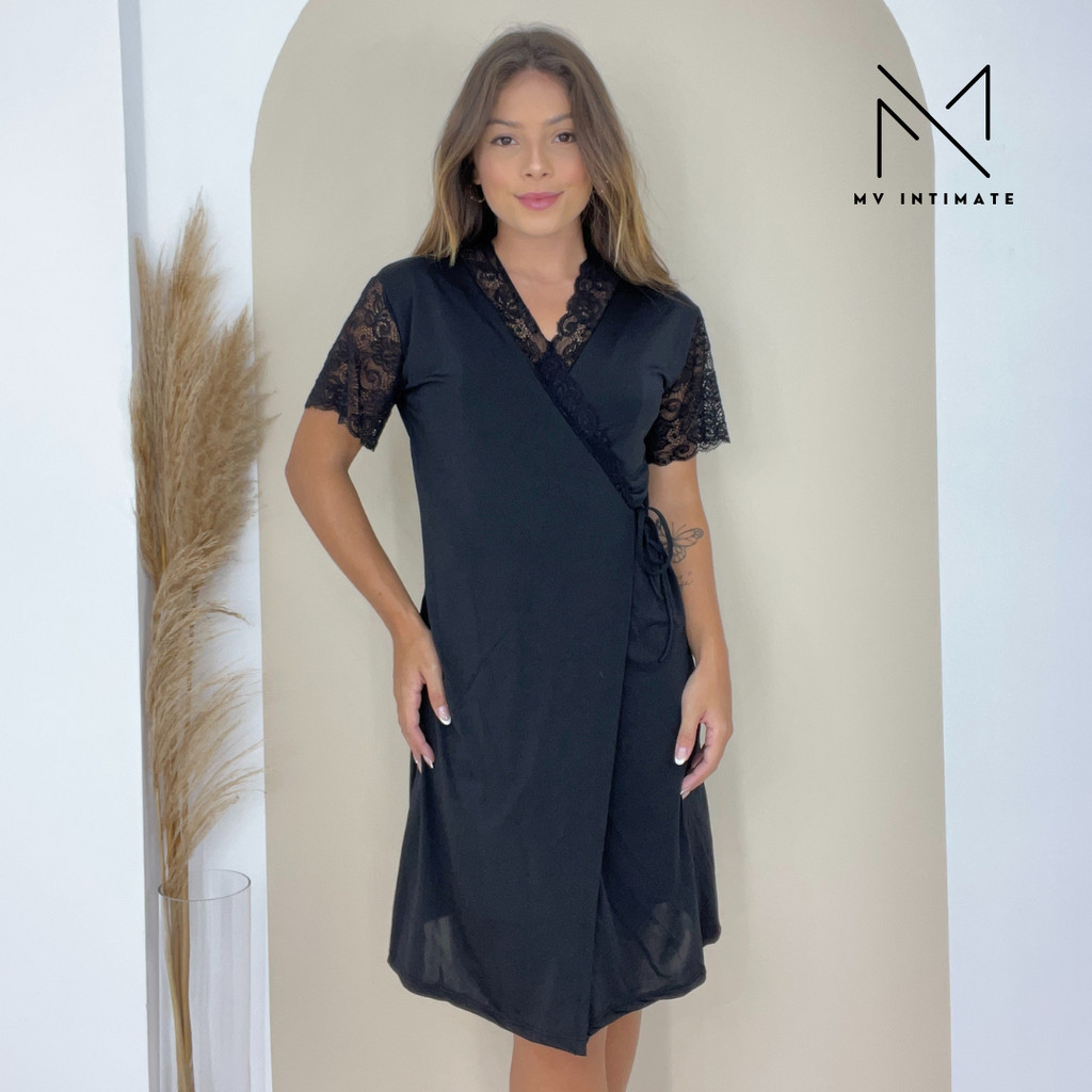 Robe Manga Curta com Detalhes em Renda 252 em Oferta na Shopee