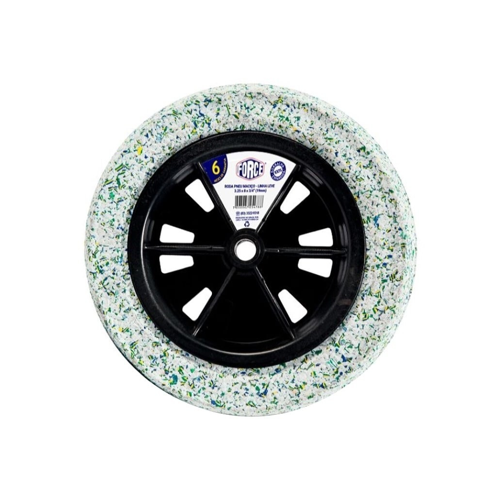 Roda Pneu Macico Force Borracha Expandida 3.25X8X3/4 19mm Linha Leve