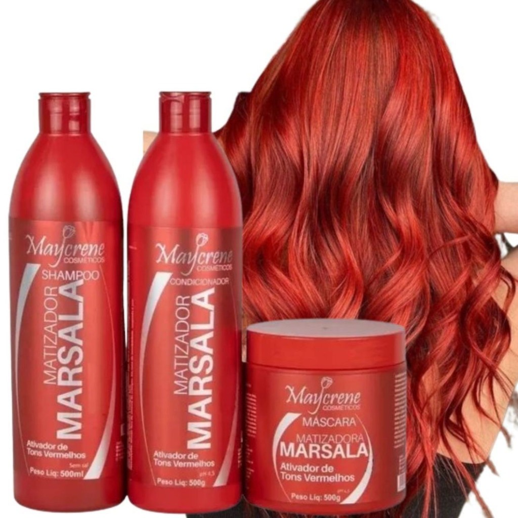 Kit Capilar Matizador Marsala 3 itens Shampoo + Mascara + Condicionador  Maycrene Cosméticos em Oferta na Shopee