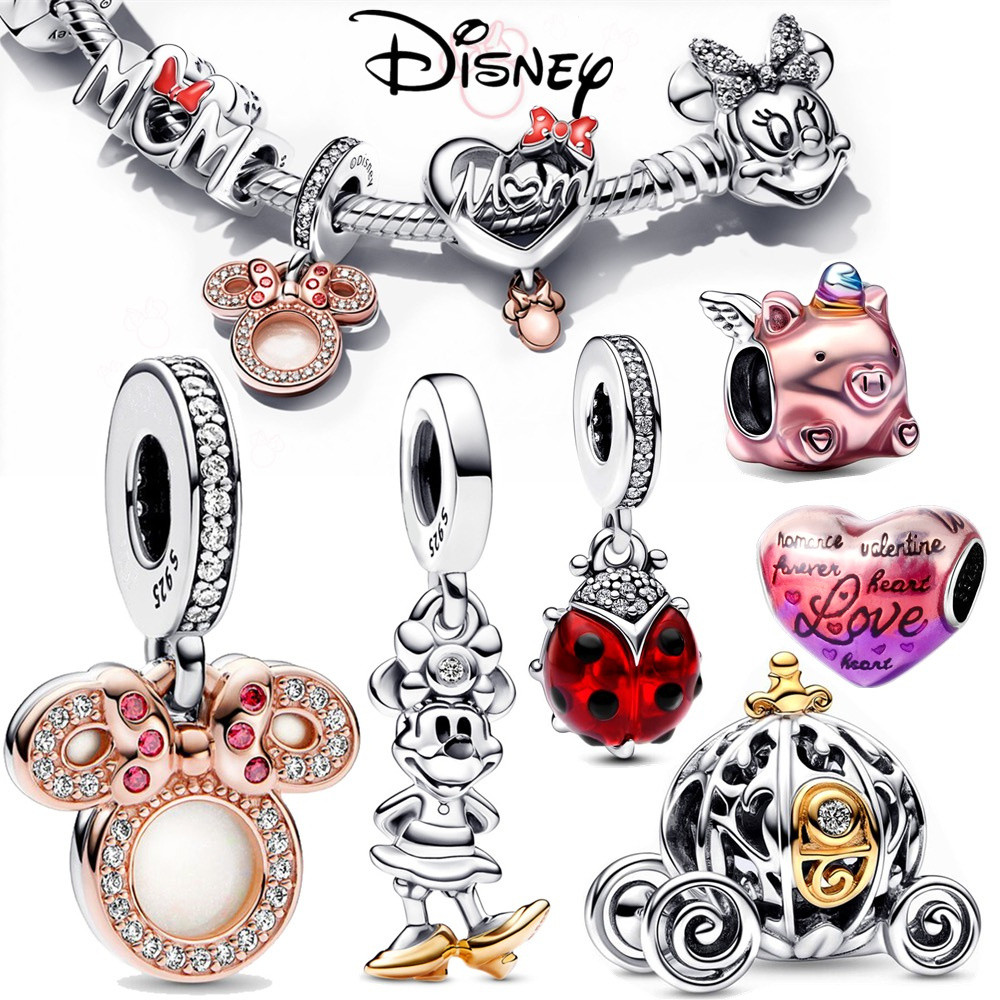 Berloque Pingente Charme Prata S925 Disney 100 Contas De Aniversário Adequadas Para DIY Pu...