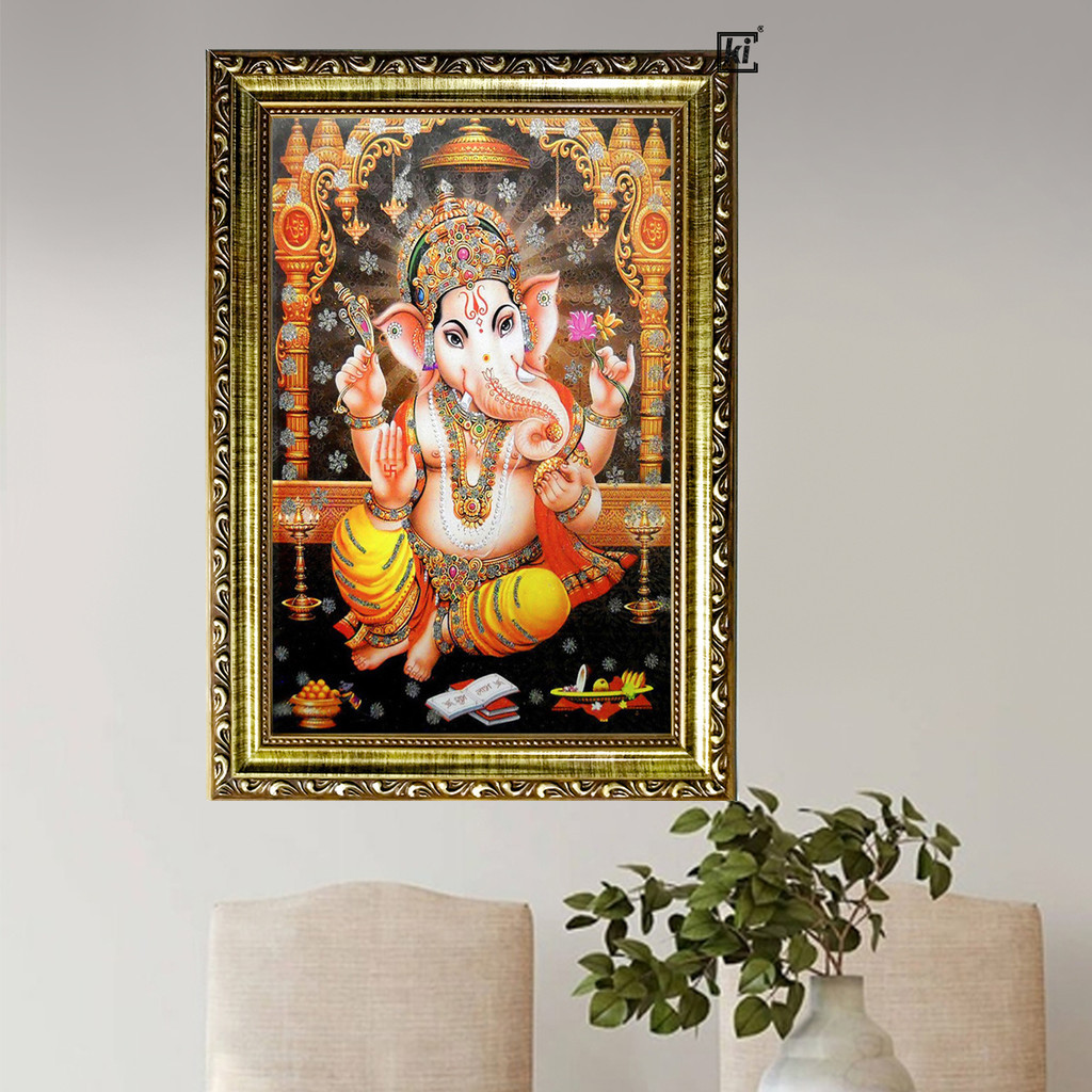 Quadro Moldura Bebe Ganesha Decorativo Hindu Kali Trabalhada 47x35cm