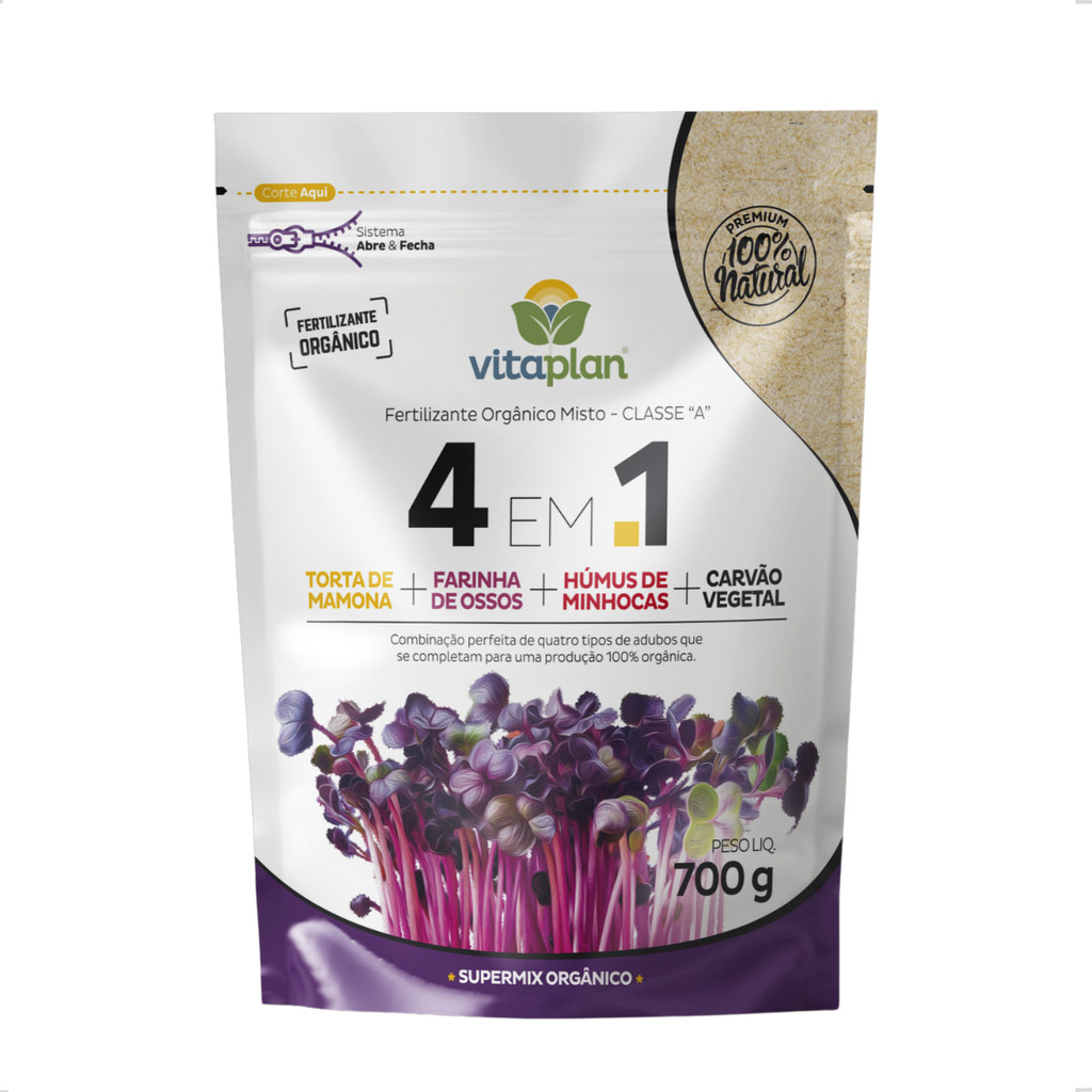 Adubo Fertilizante 4 em 1 4x1 Torta Mamona Farinha Ossos Humus Minhoca Carvão Vegetal 700g Nutriplan