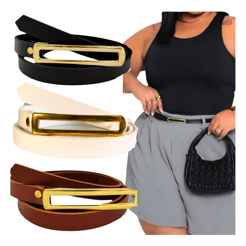 Kit Cintos Femininos Plus Size Retangular Fino Fivela Dourada em Oferta na Shopee