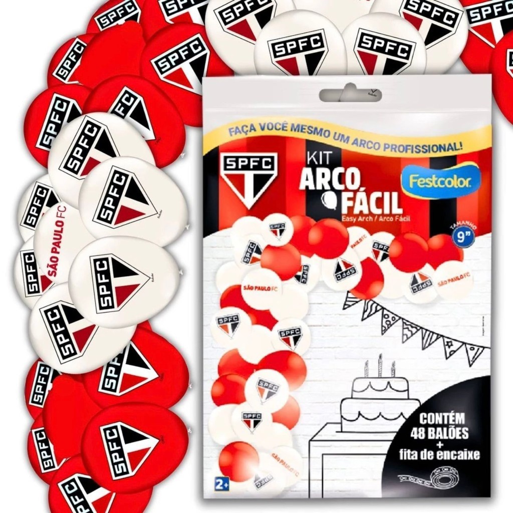 KIT ARCO FACIL DE BALOES SAO PAULO FC  n°9 48 UN + 1 FITA ARCO  FESTCOLOR em Oferta na Shopee