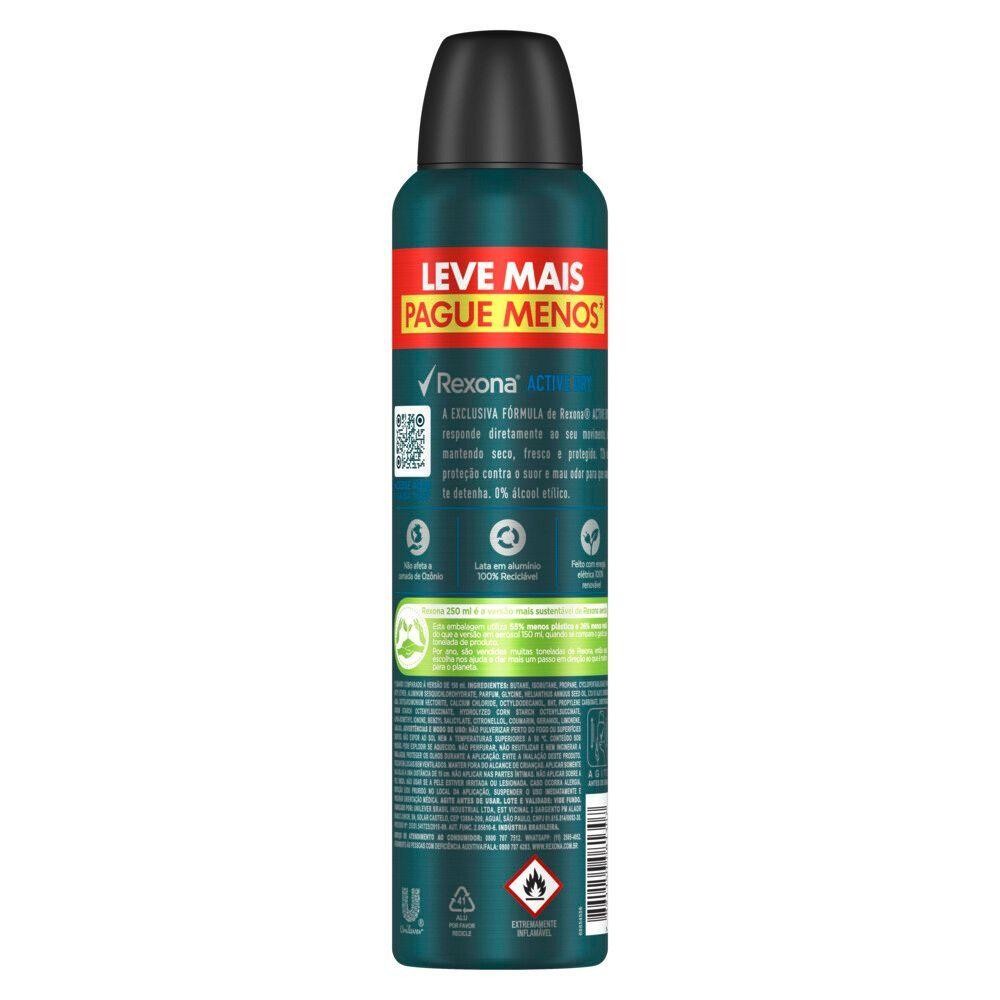 Detalhes do Kit 3 Desodorantes Antitranspirante Aerosol Rexona Men Active Dry 72 horas 250ml