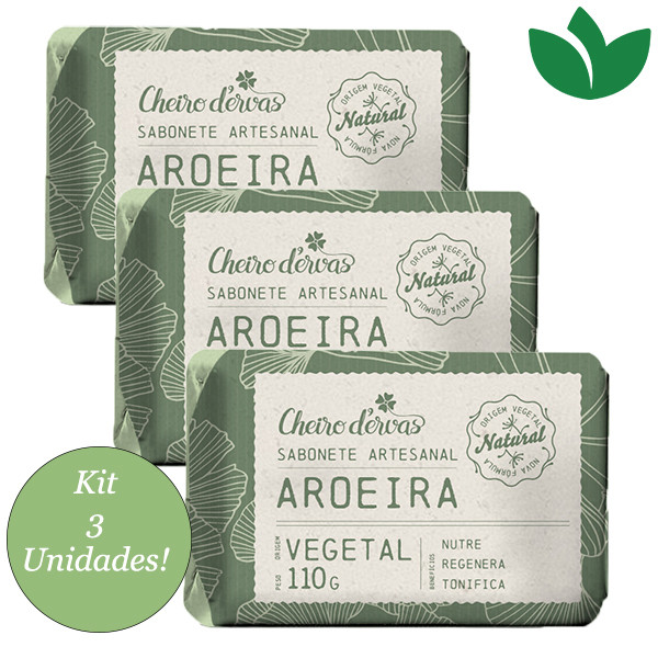Kit 3 Unidades Sabonete em Barra Aroeira 110g Cheiro D´Ervas - 100% vegetal em Oferta na Shopee