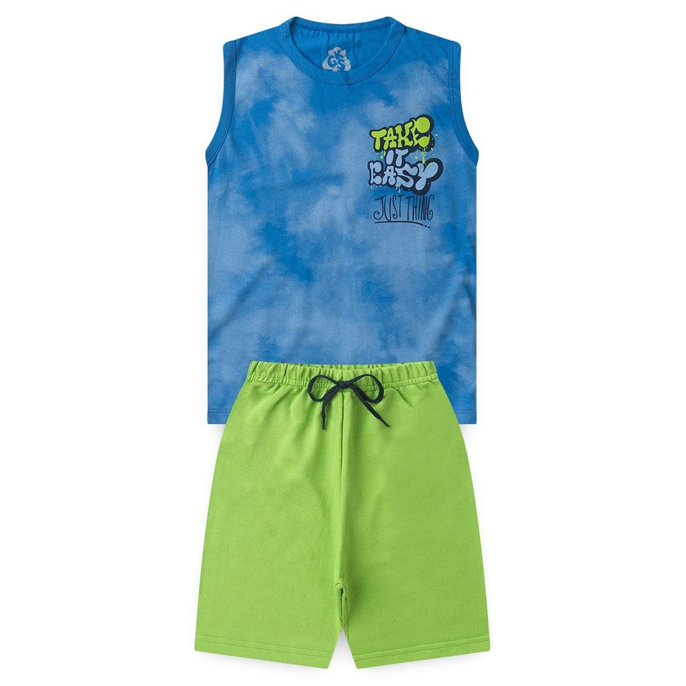 Conjunto Infantil Juvenil Verão Menino Regata Estampada Bermuda Moletinho Com Elástico Confortável - Pronta Entrega