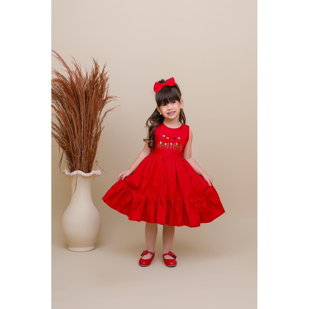 Vestido Vermelho Princesa + Laço de cabelo