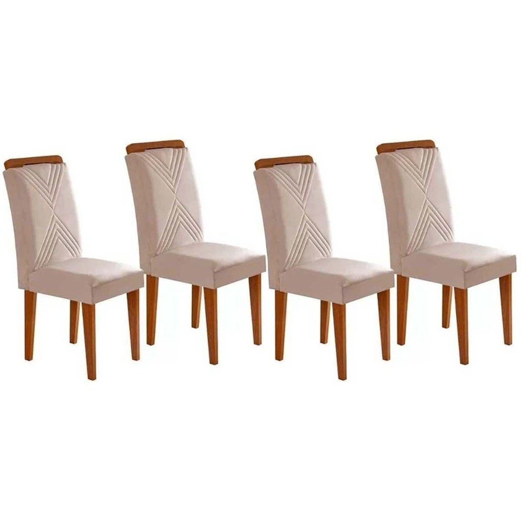 Cadeira Sala de Jantar Amsterdã Madeira Kit 4 Un Capuccino - Veludo Creme - Rufato em Oferta na Shopee