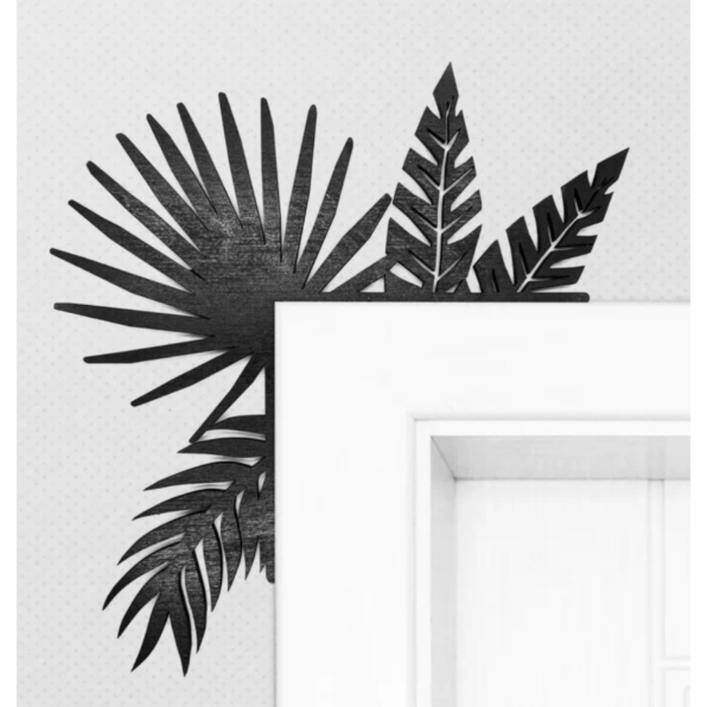 Canto Guarnição de Janela e Porta Moldura Decorações Folhagens em MDF 3mm Preto 30cm x 15cm