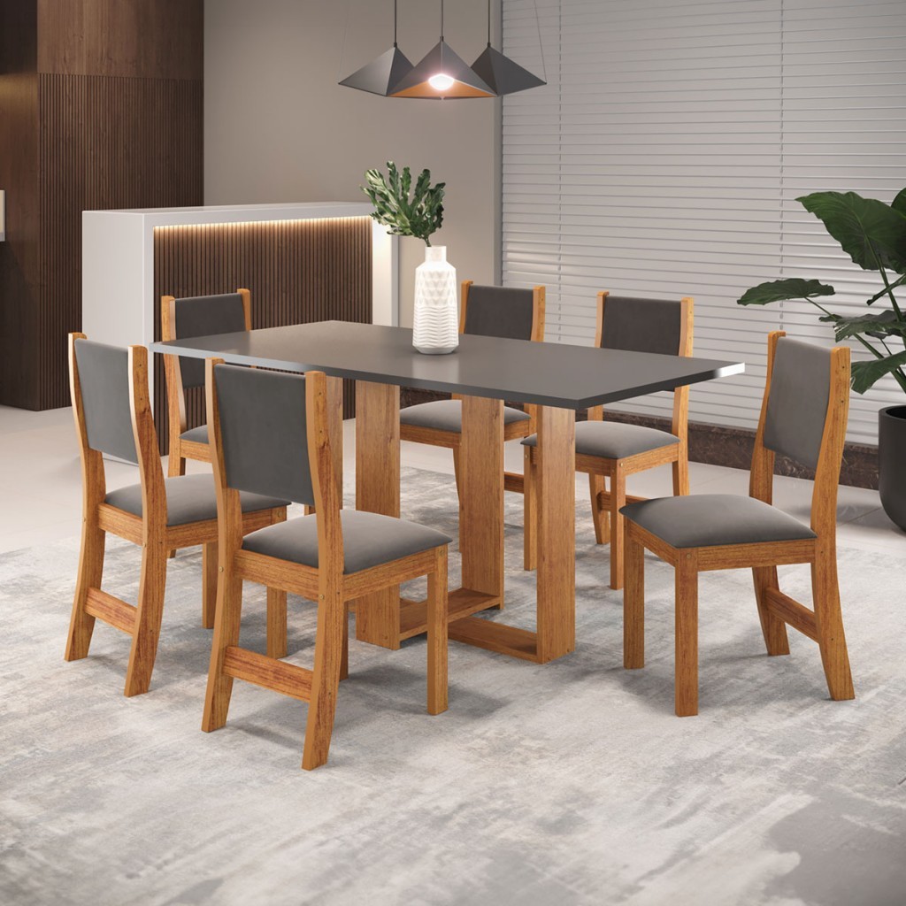Mesa de Jantar 6 Lugares Erika Mel/Grafite - Viero Móveis em Oferta na Shopee