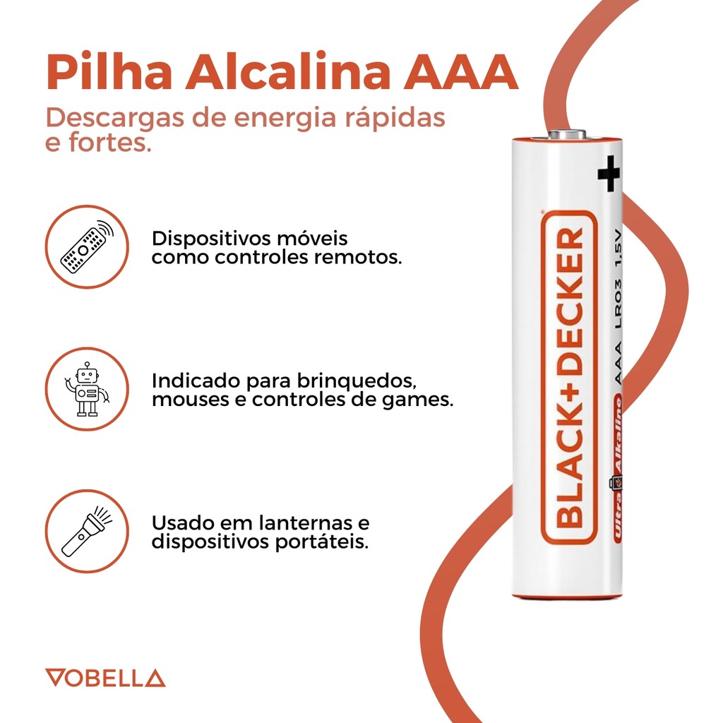 Detalhes do Kit 24 Pilhas Alcalina AAA Palito 6 Cartelas Black+Decker