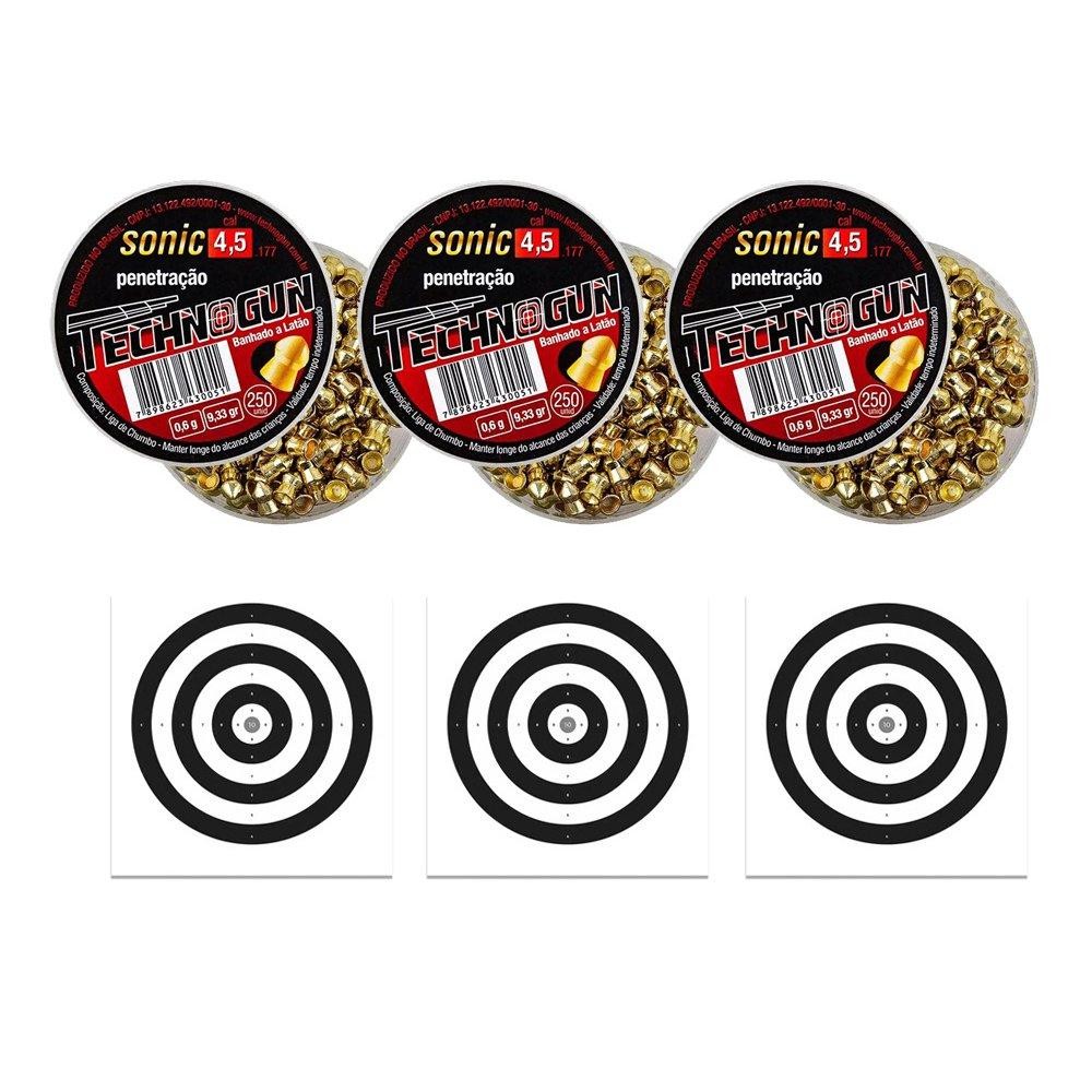 Kit 03 Chumbinho Sonic Gold Latonado 4,5mm 250und+30 Alvos