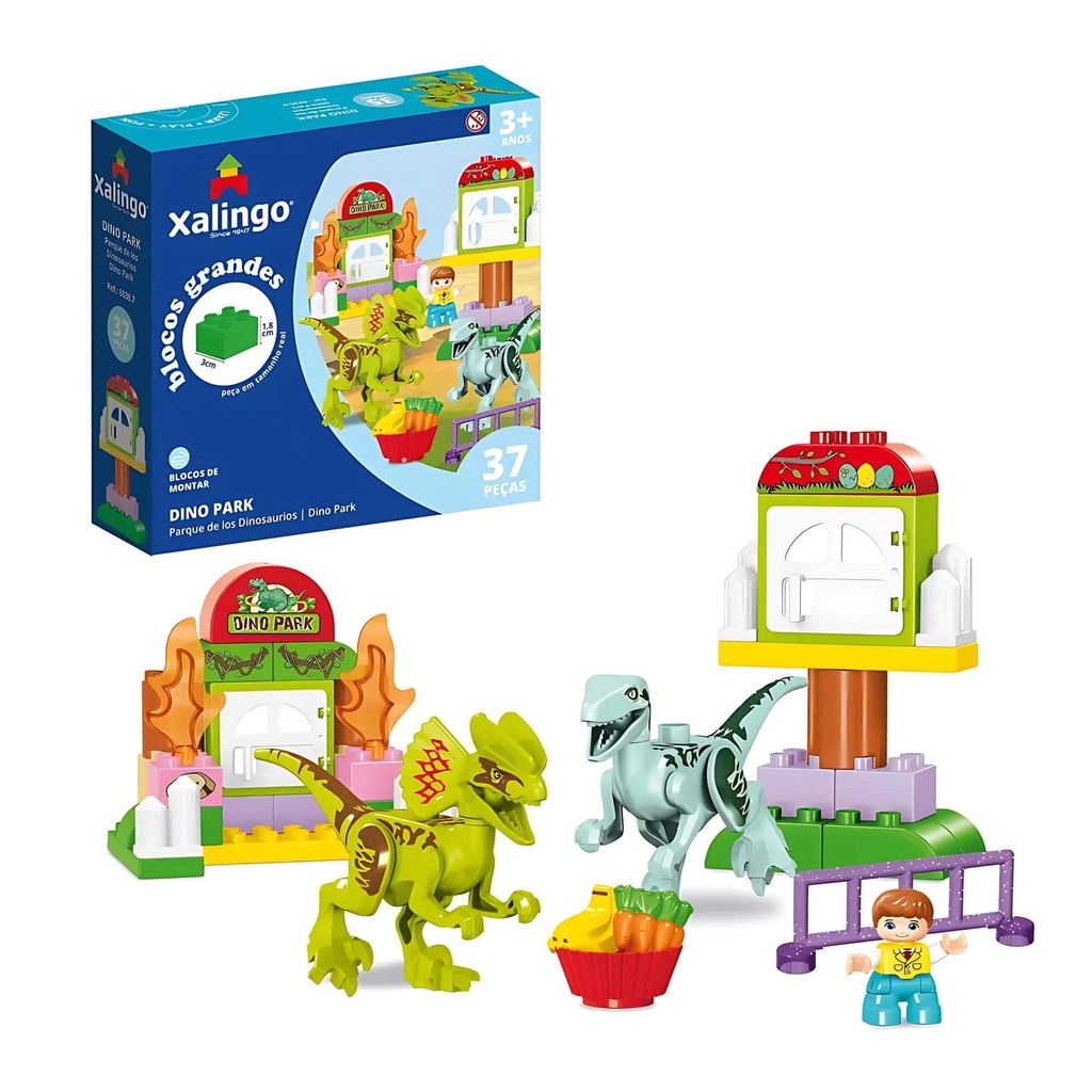 Brinquedo Infantil Bloco de Montar Grande Dino Park 37 Peças Xalingo - 68387 em Oferta na Shopee