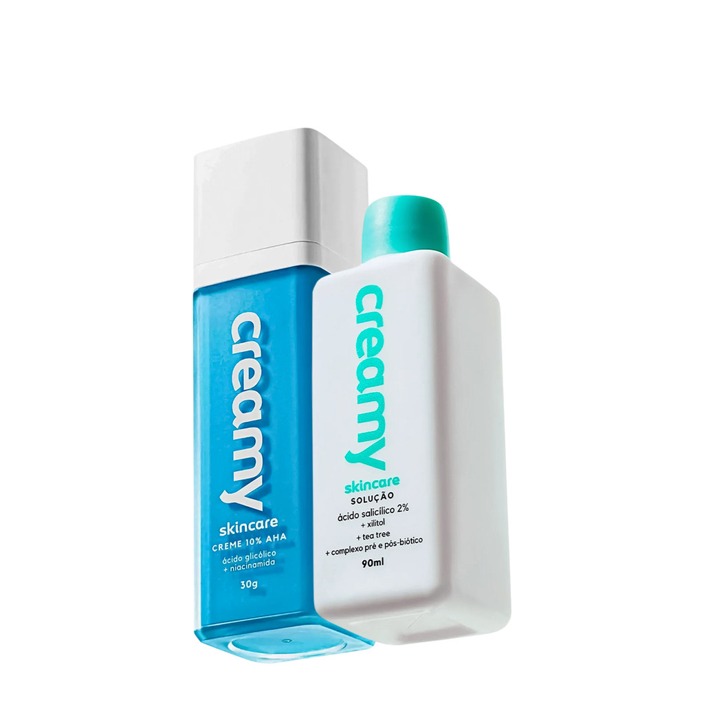 Kit Creamy Ácido Glicólico Redutor de Linhas e Ácido Salicílico Solução Tônica Antiacne (2 produtos) em Oferta na Shopee