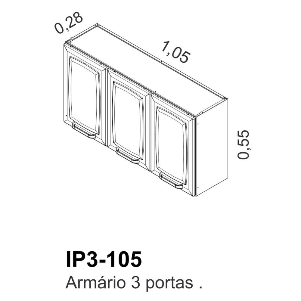 Detalhes do Armário de Cozinha Aéreo Itatiaia Aço 3 Portas Luce IP3-105 Branco Neve