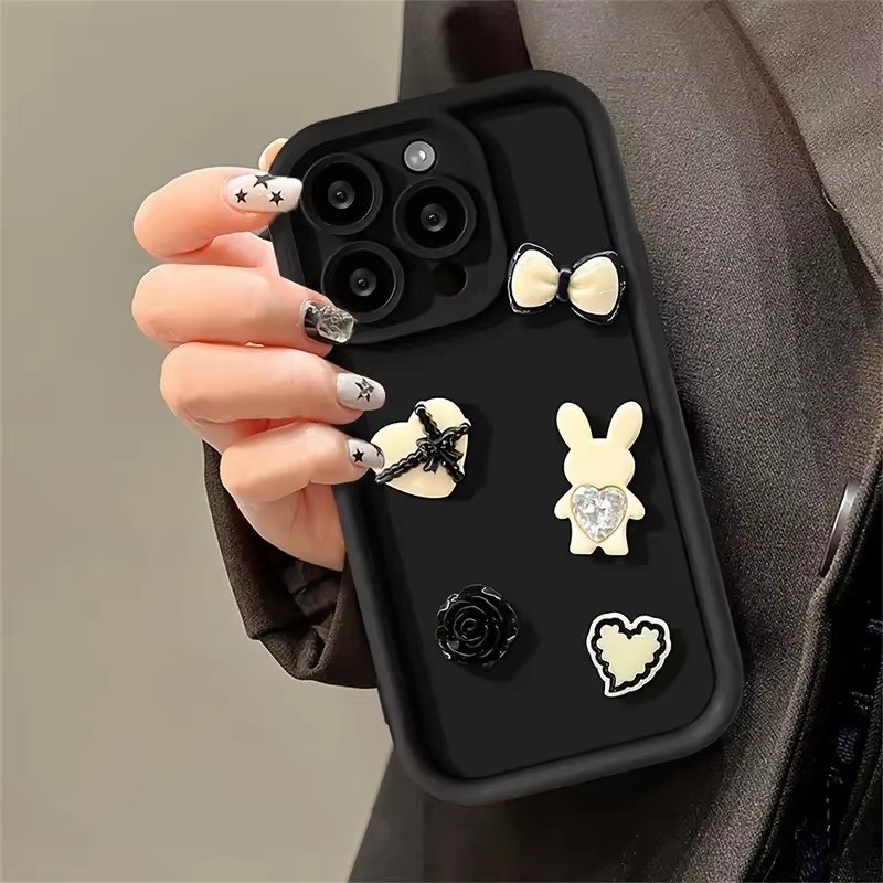 Capa Fofa De Coelho Com Coração 3D Para Samsung A16 A15 S24 S25 S23 Ultra S22 S21 Plus S23 S24 FE A35 A55 A54 A25 A34 A1