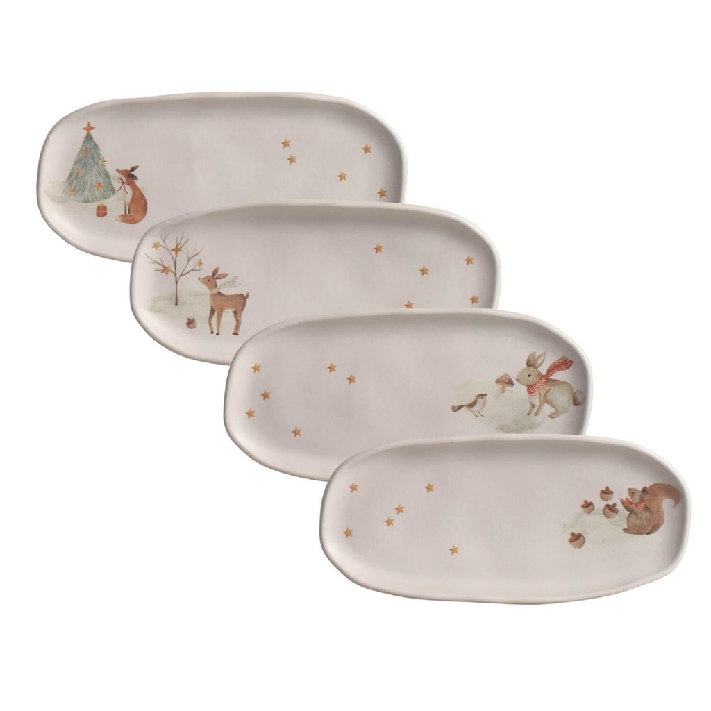Kit com 4 Travessas Oval Rasa Pequena Orgânico Christmas Card 23x11cm