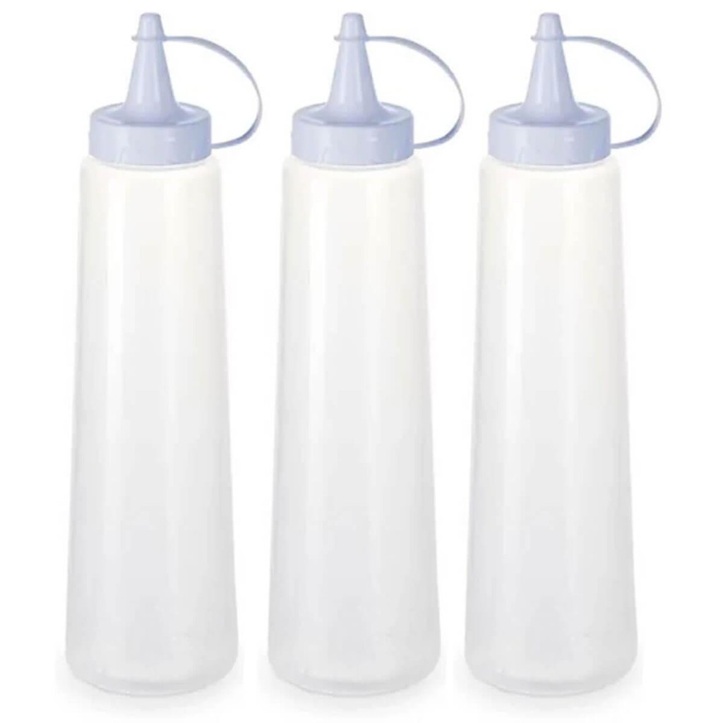 Kit 3 Bisnagas Plásticas Grandes 400ml para Molhos Maionese Plasvale Lanchonete Bar