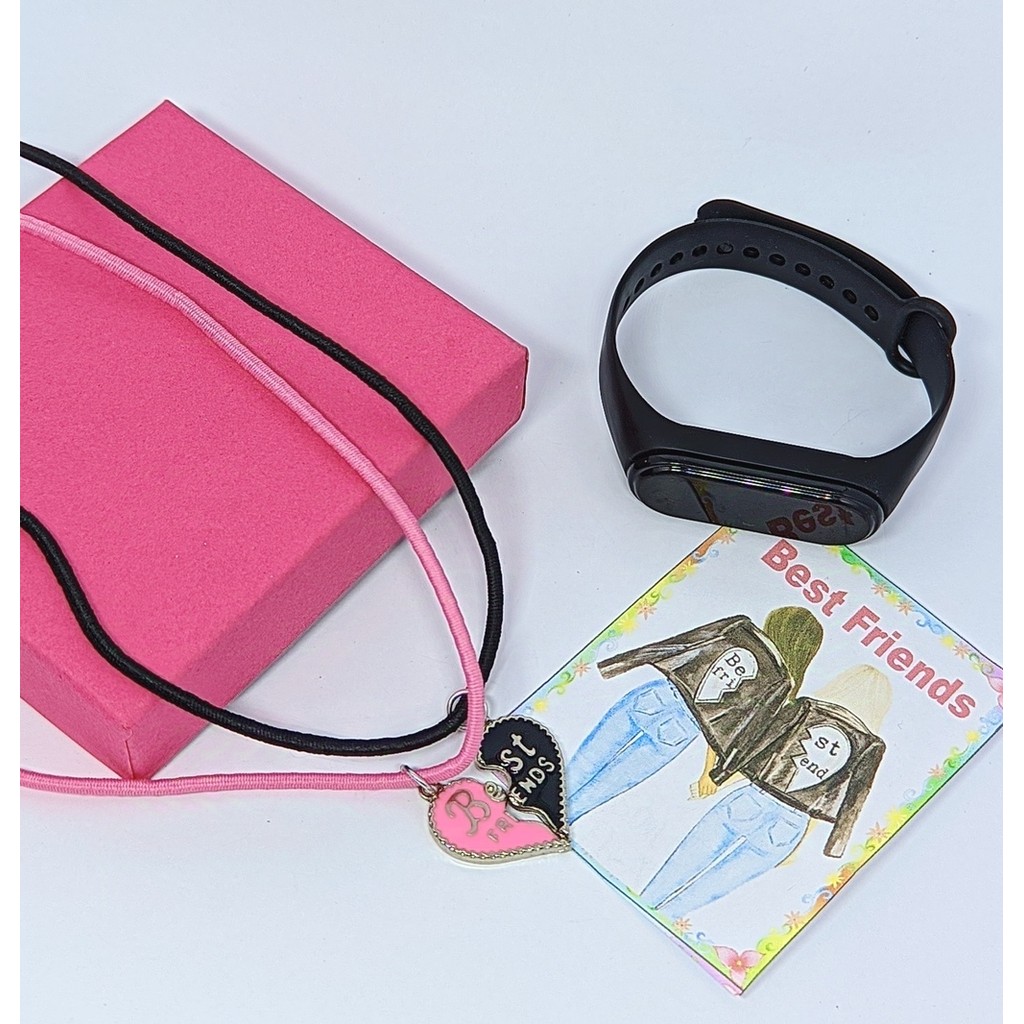 Kit Relógio Infantil Menina Digital Led Bracelete Silicone Esportivo + Colares Duplo Amizade Colar Best Friends Amigas