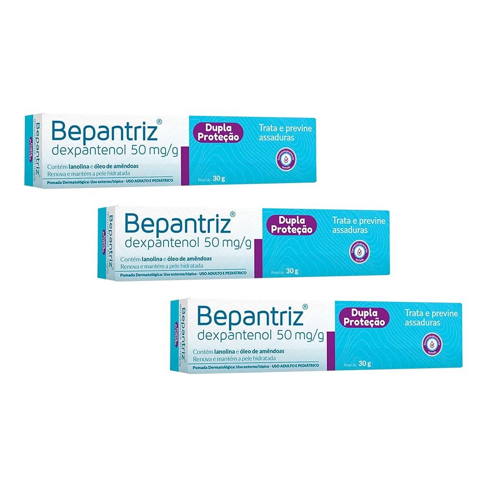 KIT COM 3 UND BEPANTRIZ DEXPANTENOL POMADA PARA ASSADURA COM 30G - Mom & Baby