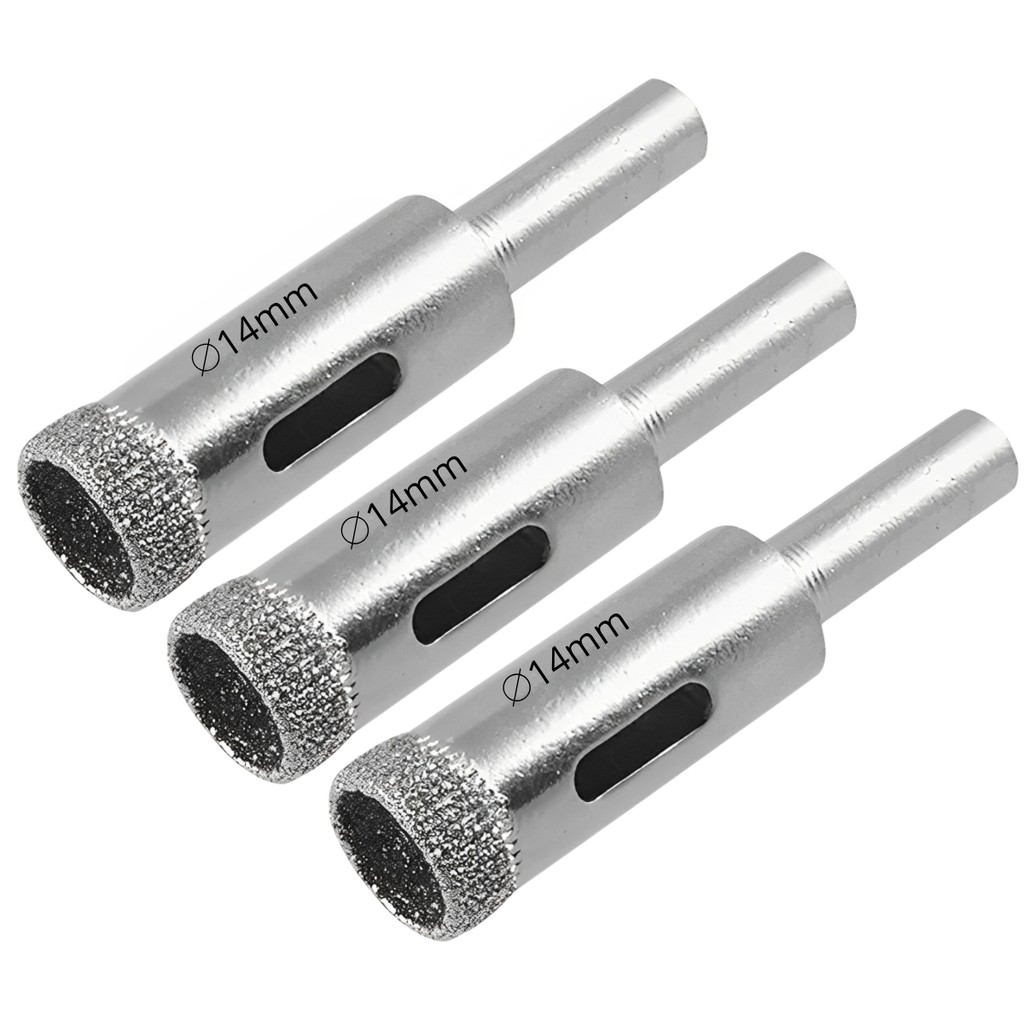 Kit 3 Serras Copo Diamantada Refrigerada 14mm Porcelanato Vidro Mármore Broca Copo Furo Técnico Cozinha Casa