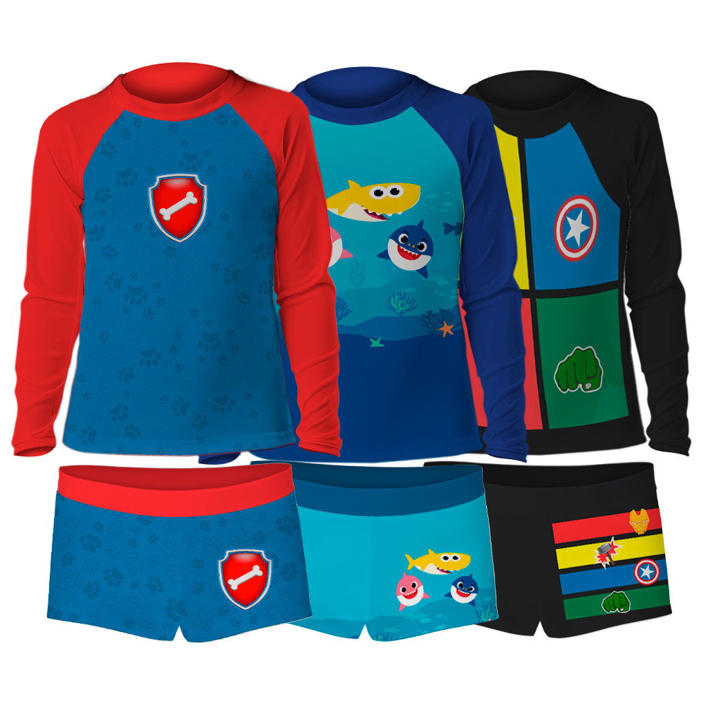 Conjunto UV50+ Camisa Longa + Sunga Moda Praia Juvenil Menino