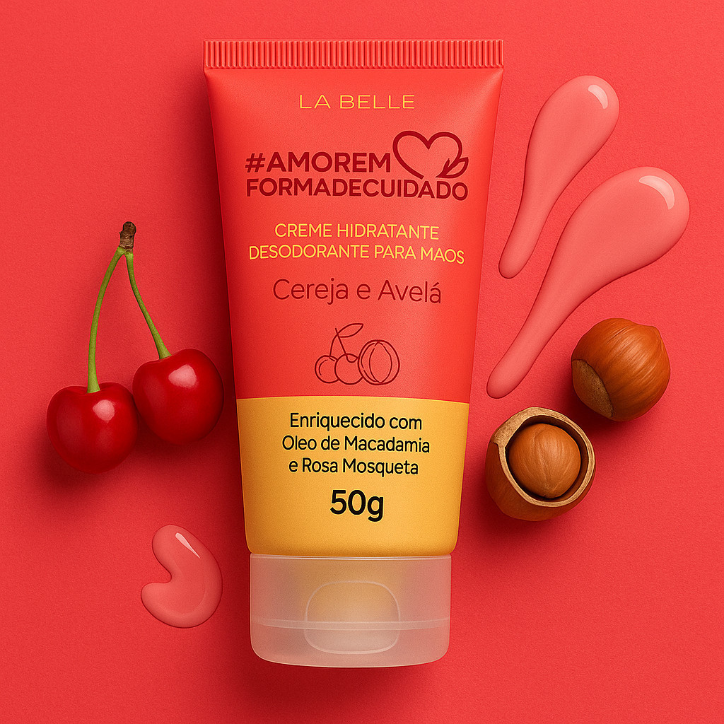 Creme para Mãos Cereja e Avelã Hidratante Perfumado Mãos Lisas -  50g La Belle Paris
