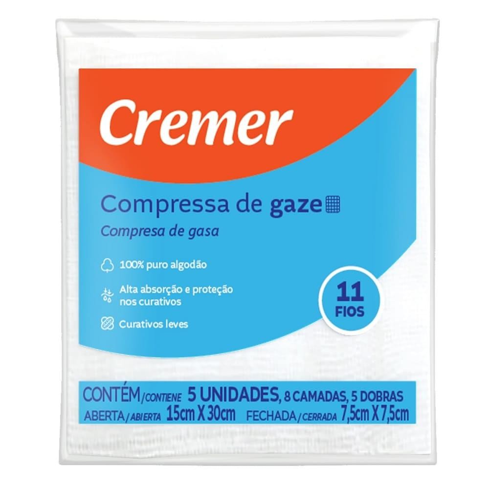 Compressa Gaze Cremer c/5 15Cmx30Cm em Oferta na Shopee