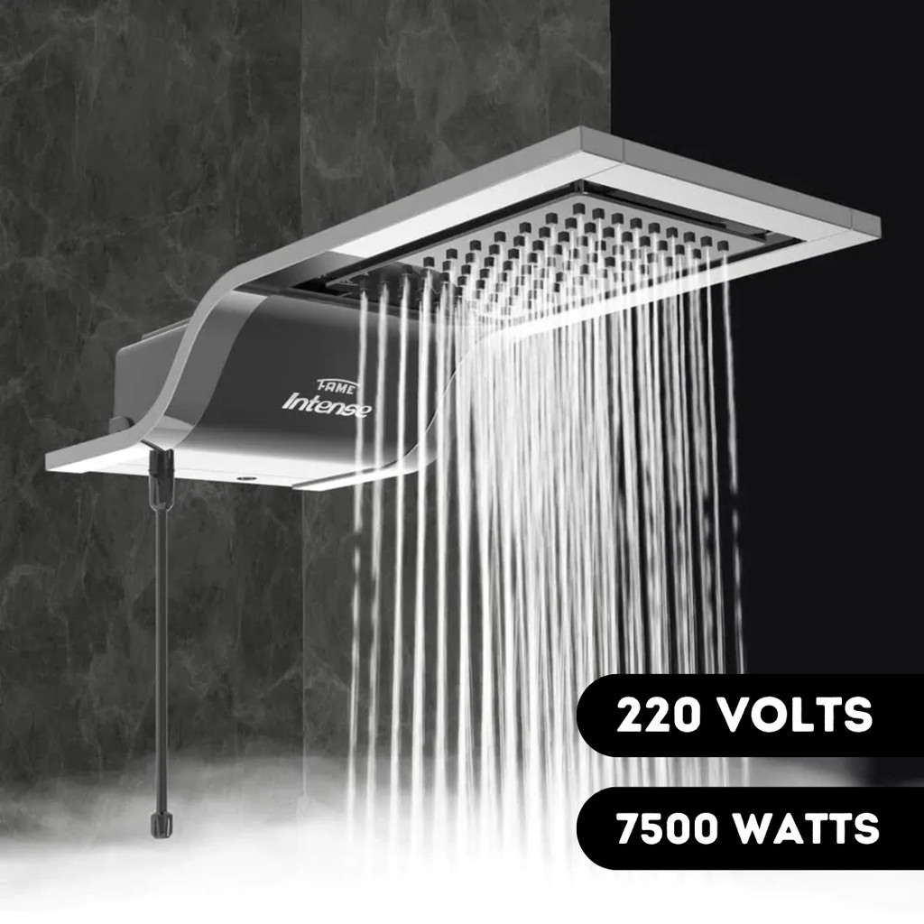 Chuveiro Ducha Eletrônico Intense Preto Cromado 220V 7800W Aquecimento Banheiro Pressão Economia Haste Removível