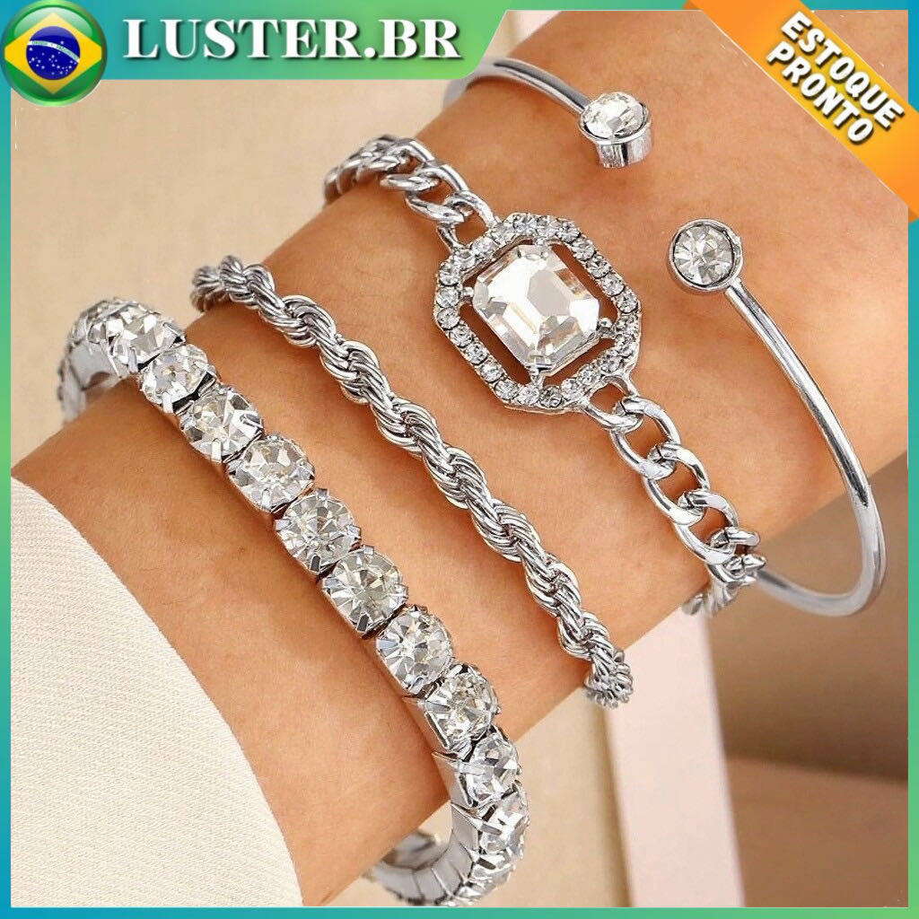 4 Pçs Luxo Vintage Cheio De Diamante Abertura Pulseira Feminina Strass Pulseira Jóias Femininas em Oferta na Shopee