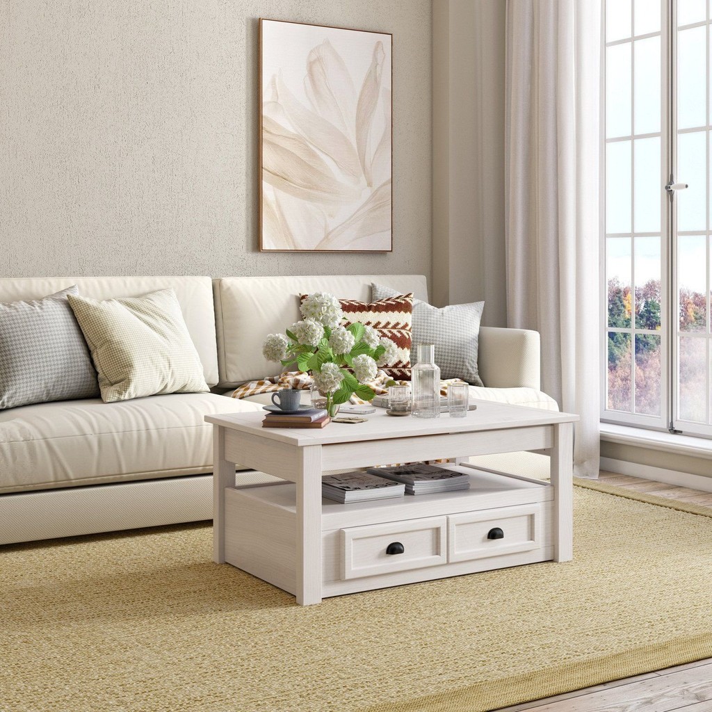 Mesa de Centro 1 Gaveta em Madeira Maciça Nordik Branco Lavado em Oferta na Shopee